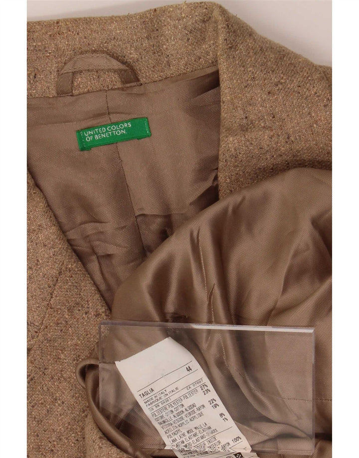 Benetton Womens 3 Button Blazer Jacket IT 44 Medium Beige Polyester