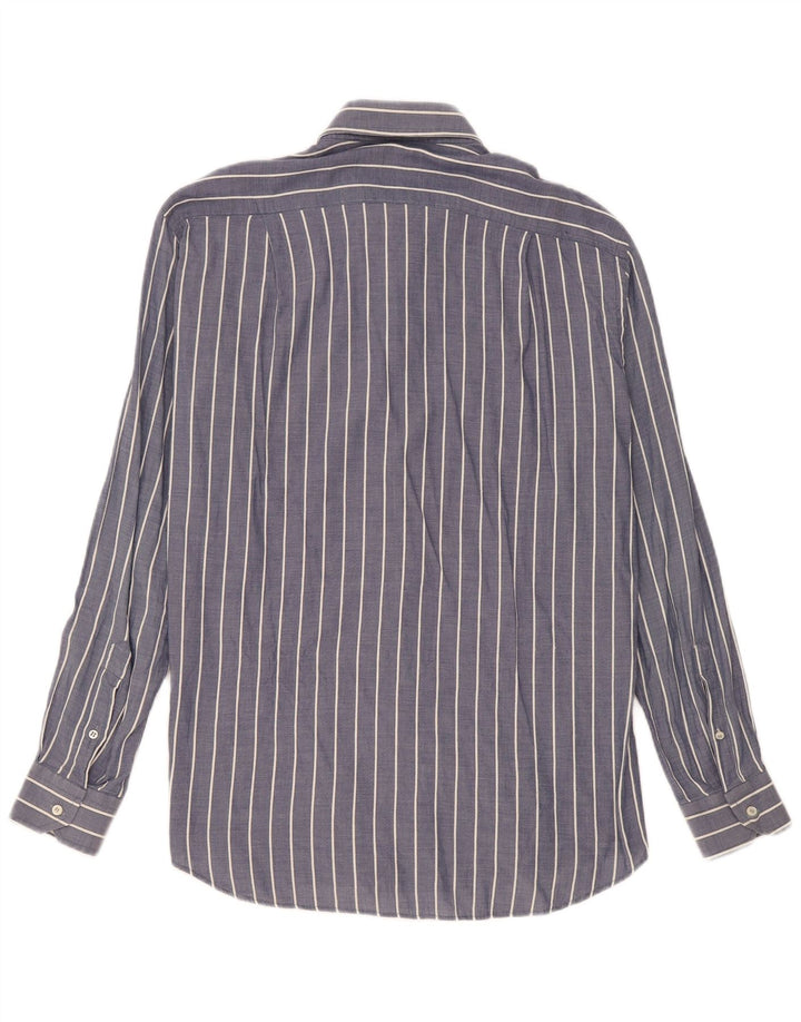 Roccobarocco Mens Shirt Size 40 15 3/4 Medium Navy Blue Pinstripe Cotton