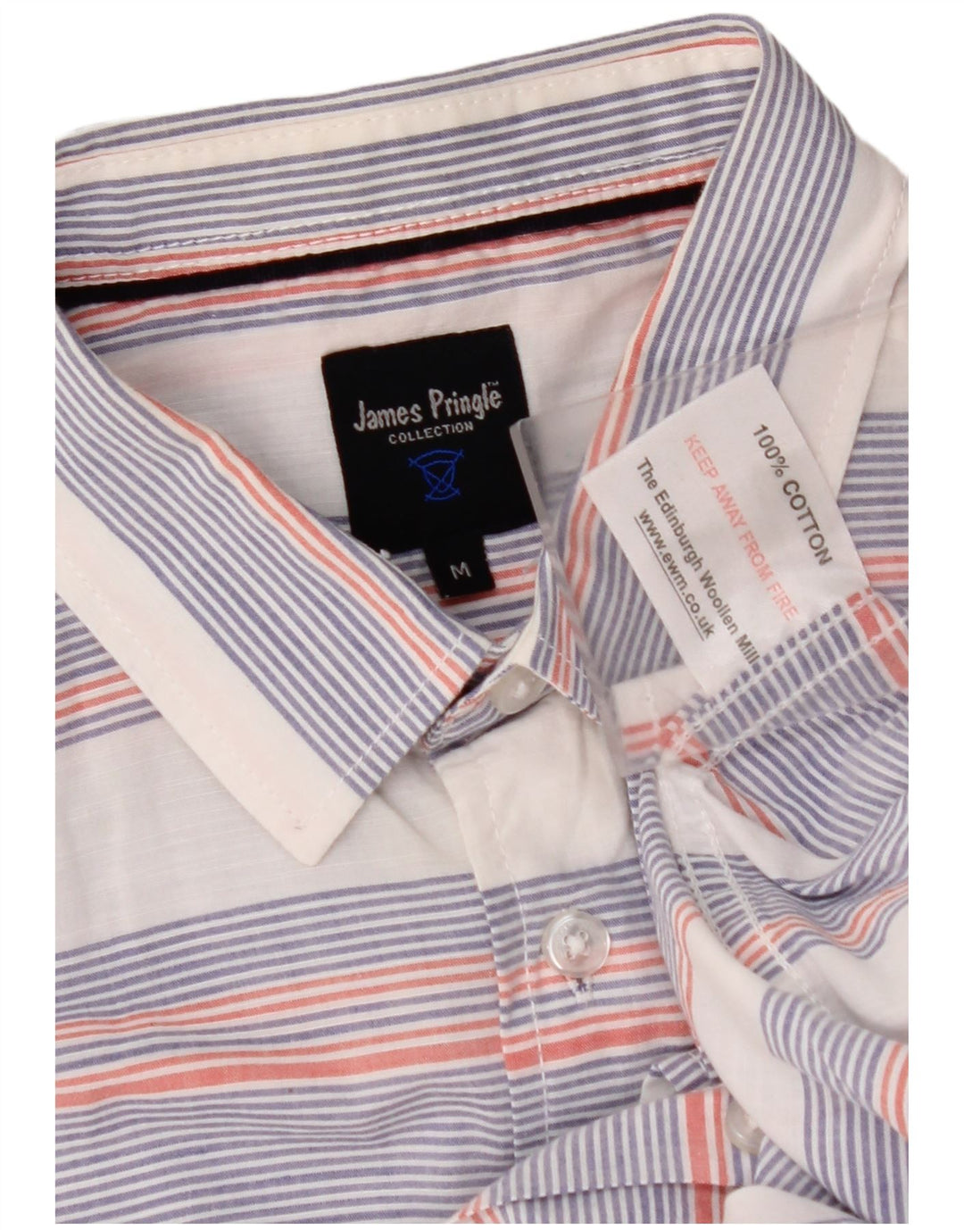 JAMES PRINGLE Mens Short Sleeve Shirt Medium White Striped Cotton