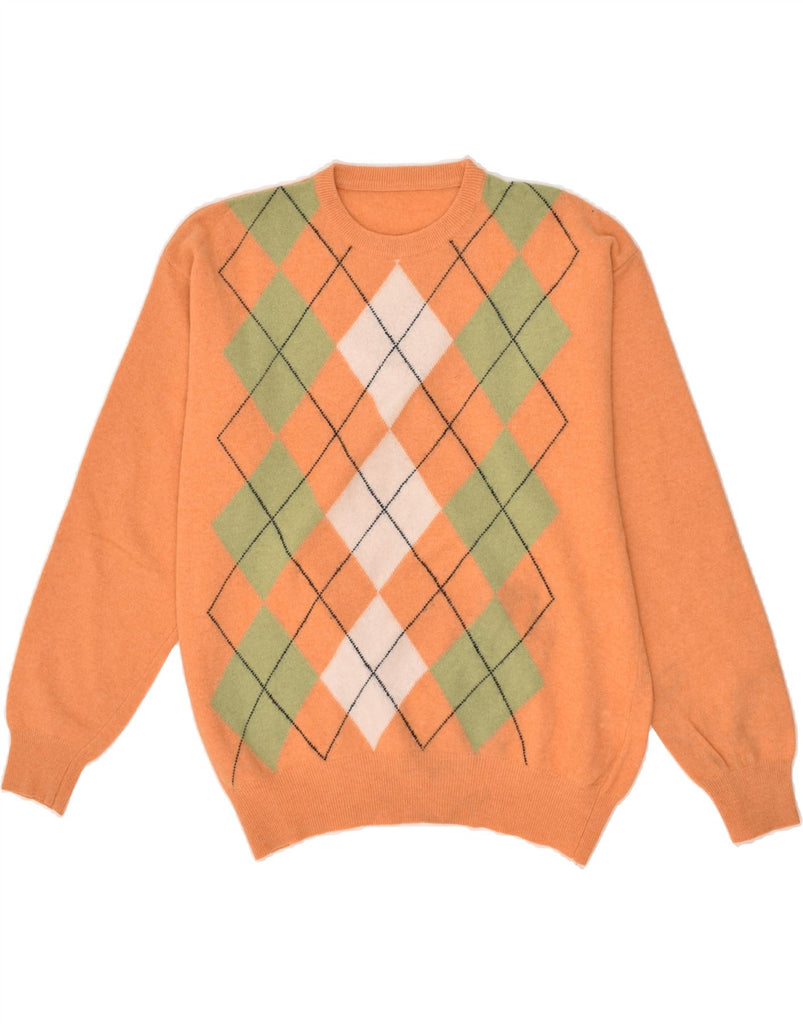 VINTAGE Mens Crew Neck Jumper Sweater Medium Orange Argyle/Diamond | Vintage Vintage | Thrift | Second-Hand Vintage | Used Clothing | Messina Hembry 