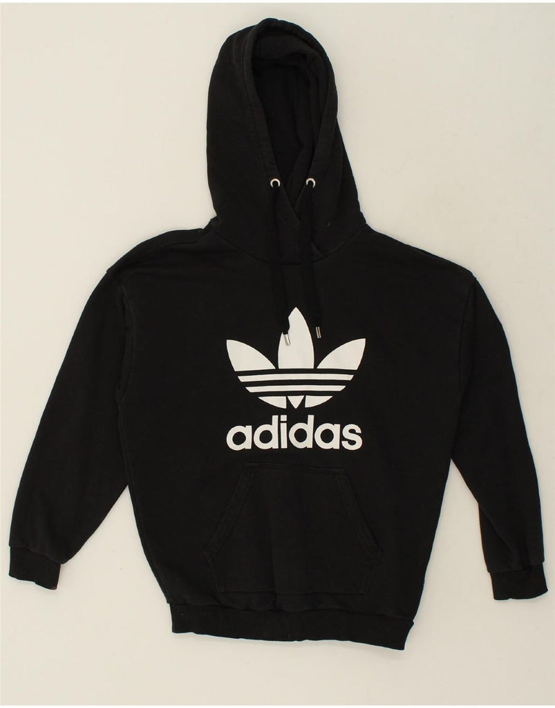 ADIDAS Womens Oversized Graphic Hoodie Jumper UK 10 Small Black Cotton | Vintage Adidas | Thrift | Second-Hand Adidas | Used Clothing | Messina Hembry 