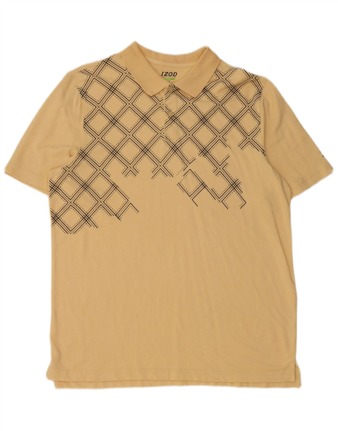 Izod Mens Polo Shirt Large Yellow Check Cotton