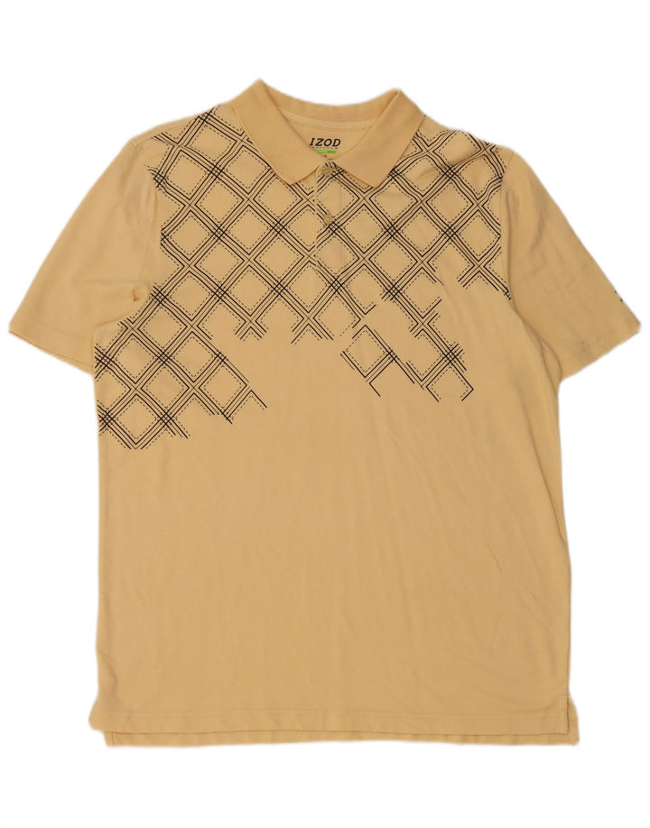Izod Mens Polo Shirt Large Yellow Check Cotton