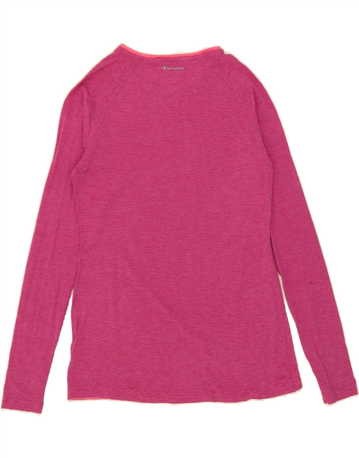 CHAMPION Womens Top Long Sleeve UK 12 Medium Pink Pinstripe Polyester Vintage Champion and Second-Hand Champion from Messina Hembry 