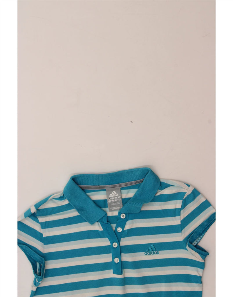 ADIDAS Womens Climalite Polo Shirt UK 10 Small Blue Striped Cotton Vintage Adidas and Second-Hand Adidas from Messina Hembry 