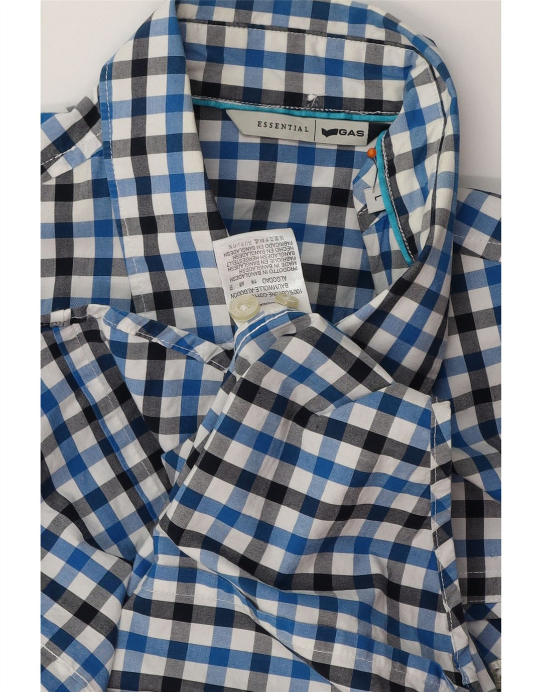 GAS Mens Short Sleeve Shirt Large Blue Gingham Cotton
