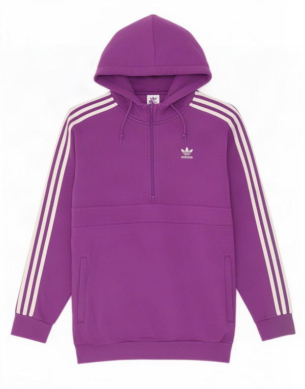 Adidas Womens Loose Fit Zip Neck Hoodie Jumper UK 14 Medium Purple Cotton