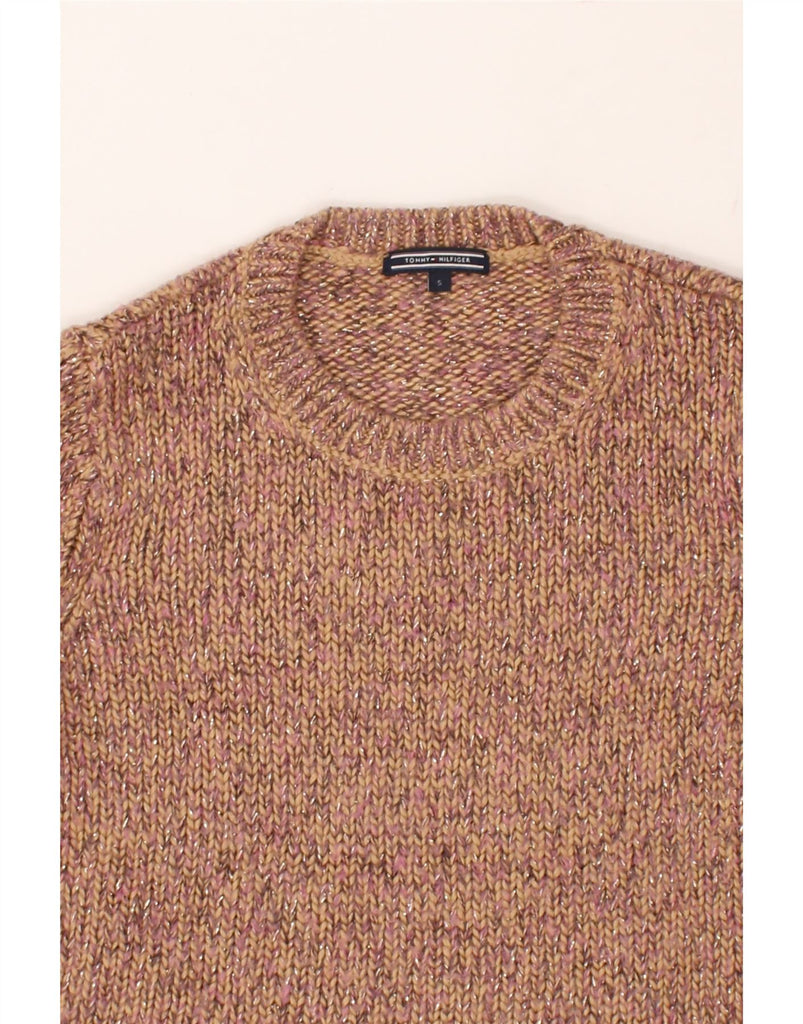 TOMMY HILFIGER Womens Crop Crew Neck Jumper Sweater UK 10 Small Brown | Vintage Tommy Hilfiger | Thrift | Second-Hand Tommy Hilfiger | Used Clothing | Messina Hembry 