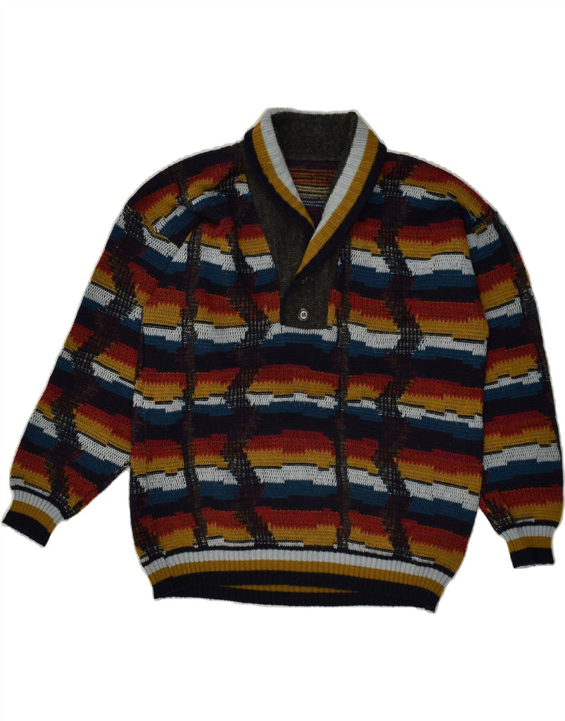 VINTAGE Mens Shawl Neck Jumper Sweater IT 48 Medium Multicoloured | Vintage Vintage | Thrift | Second-Hand Vintage | Used Clothing | Messina Hembry 