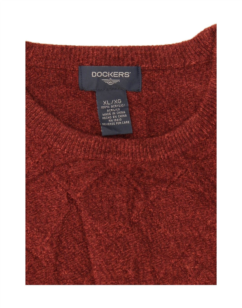 DOCKERS Mens Crew Neck Jumper Sweater XL Burgundy Argyle/Diamond Acrylic Vintage Dockers and Second-Hand Dockers from Messina Hembry 