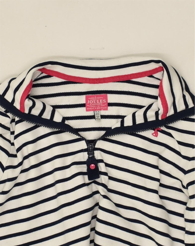 JOULES Womens Zip Neck Sweatshirt Jumper UK 10 Small White Striped Cotton | Vintage Joules | Thrift | Second-Hand Joules | Used Clothing | Messina Hembry 