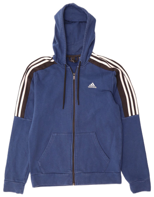 Adidas Mens Zip Hoodie Sweater Small Blue Colourblock Cotton