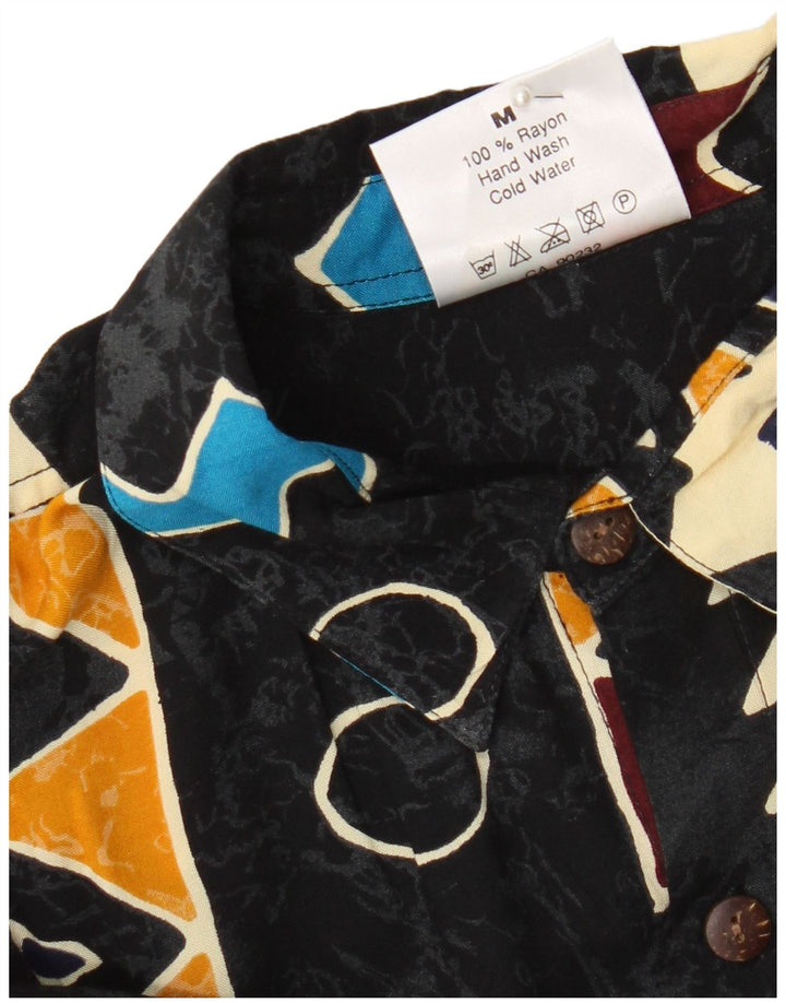 Vintage Mens Short Sleeve Shirt Medium Black Geometric Rayon