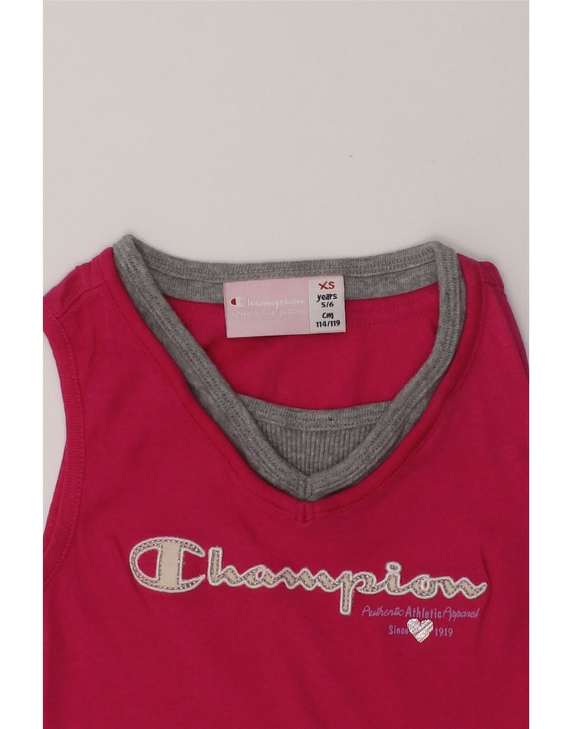 CHAMPION Girls Graphic Vest Top 5-6 Years XS Pink Cotton | Vintage Champion | Thrift | Second-Hand Champion | Used Clothing | Messina Hembry 