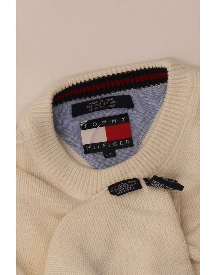 Tommy Hilfiger Mens Crew Neck Jumper Sweater Large Off White Cotton