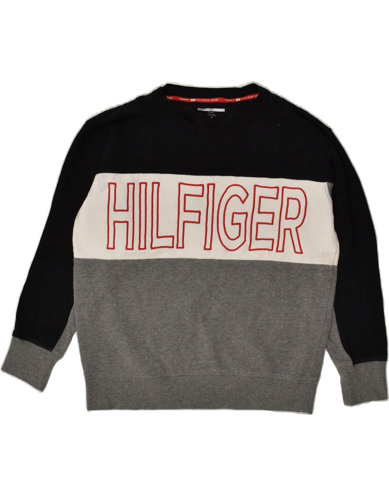 TOMMY HILFIGER Womens Graphic Sweatshirt Jumper UK 14 Medium Black | Vintage Tommy Hilfiger | Thrift | Second-Hand Tommy Hilfiger | Used Clothing | Messina Hembry 