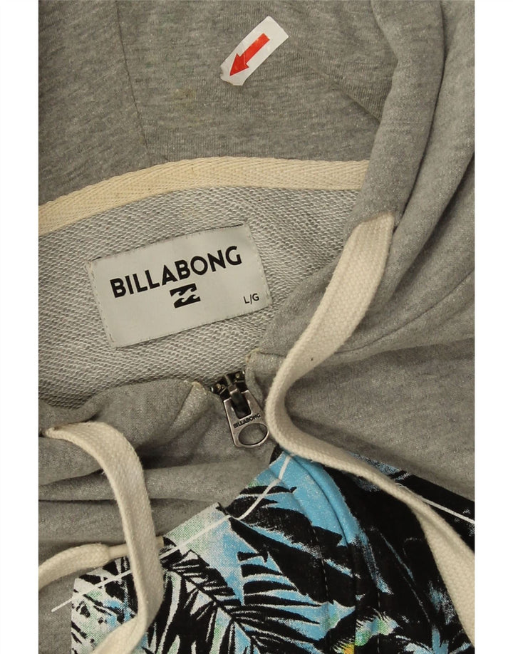 Billabong Mens Graphic Zip Hoodie Sweater Large Grey Cotton