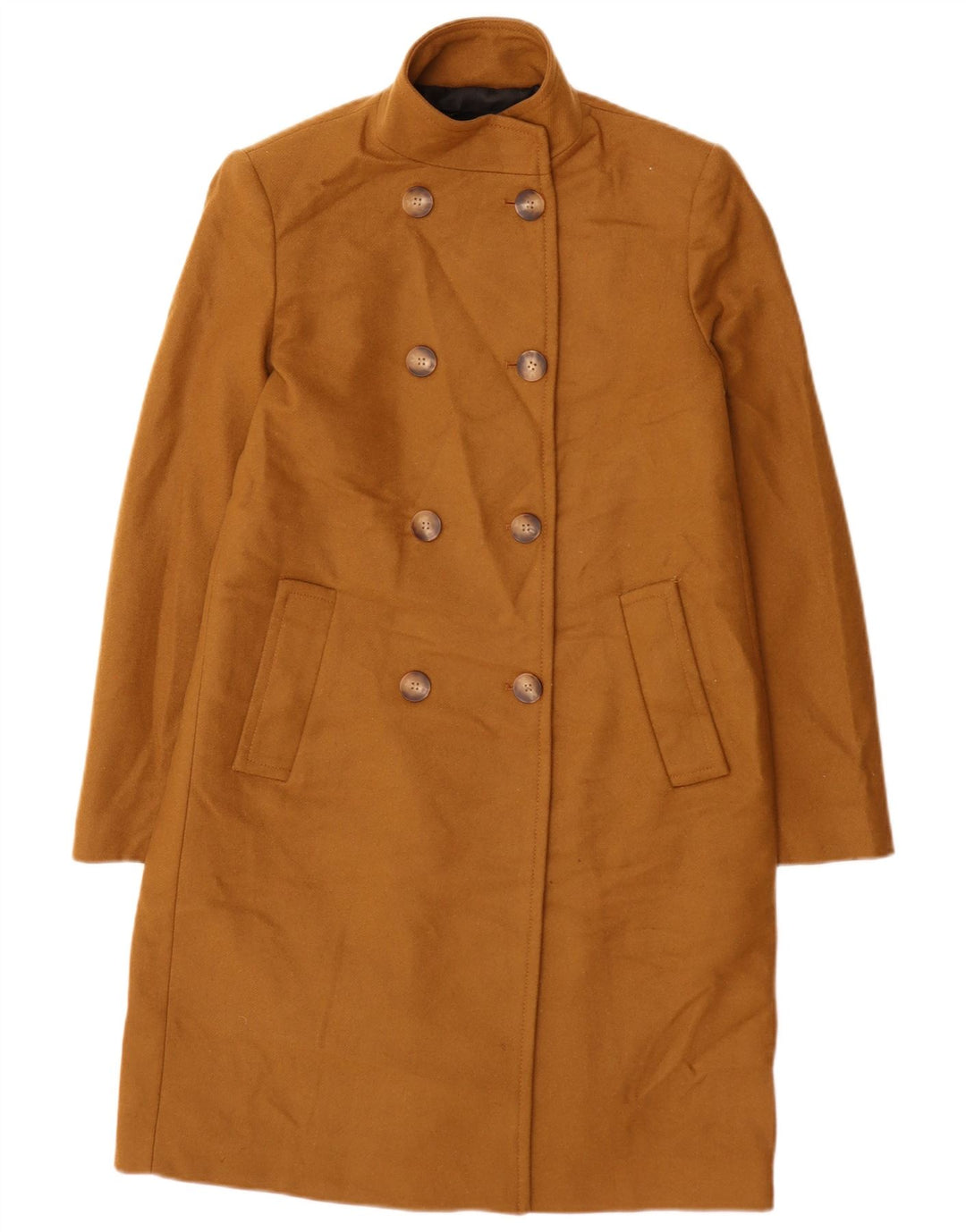 Zara Womens Double Breasted Coat UK 10 Small Beige Wool