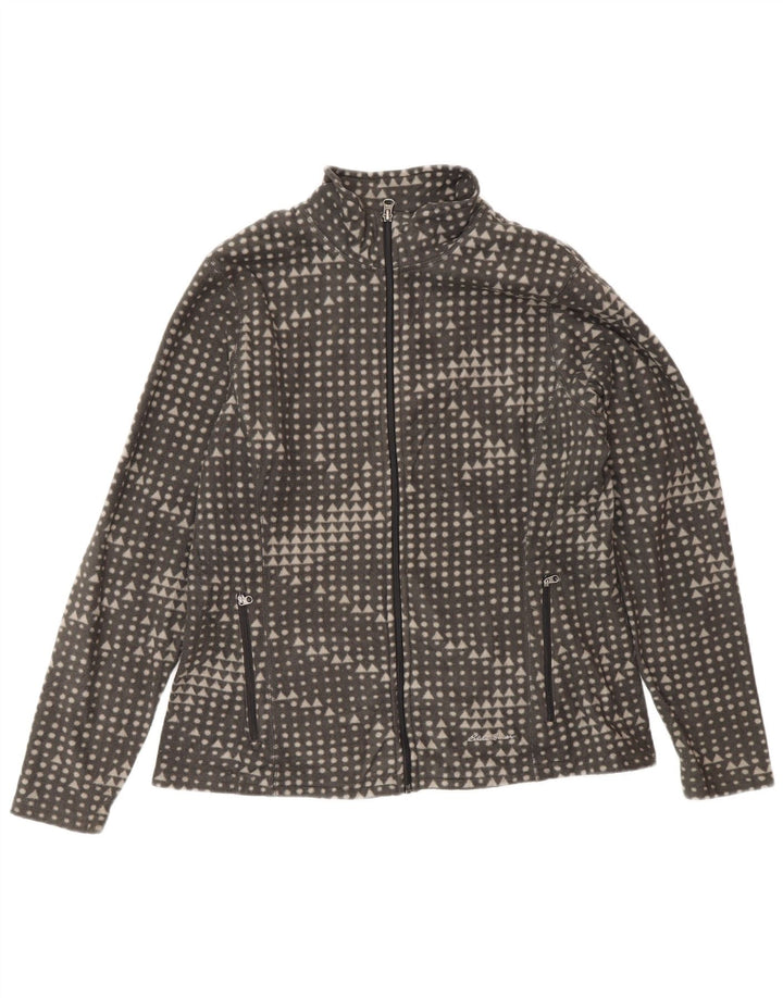 Eddie Bauer Womens Fleece Jacket UK 14 Medium Grey Geometric Polyester