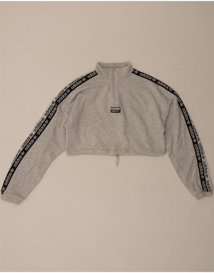 Adidas Womens Oversized Graphic Zip Neck Sweatshirt Jumper UK 8 Small Grey