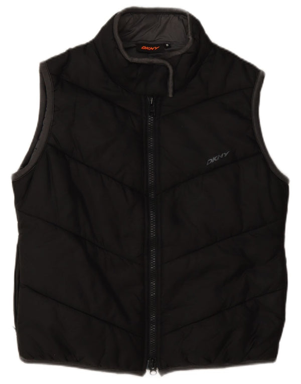 Dkny Womens Graphic Padded Gilet UK 14 Medium Black Nylon