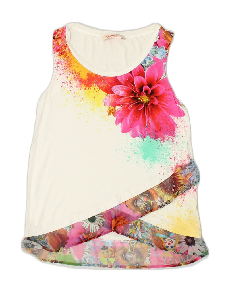 DESIGUAL Womens Sleeveless Blouse Top UK 12 Medium White Floral Viscose | Vintage Desigual | Thrift | Second-Hand Desigual | Used Clothing | Messina Hembry 