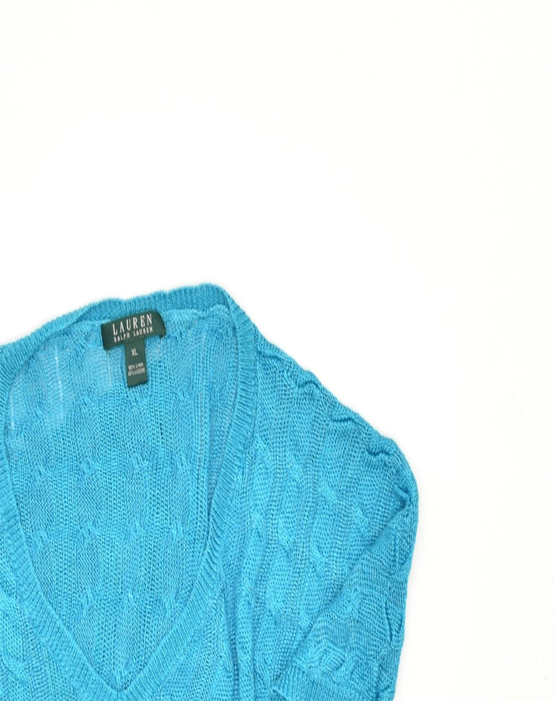 RALPH LAUREN Womens Short Sleeve V-Neck Jumper Sweater UK 18 XL Blue Flax | Vintage | Thrift | Second-Hand | Used Clothing | Messina Hembry 