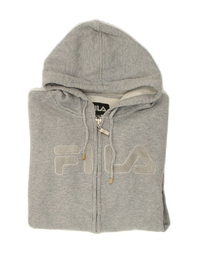 FILA Mens Graphic Zip Hoodie Sweater Small Grey Cotton Vintage Fila and Second-Hand Fila from Messina Hembry 