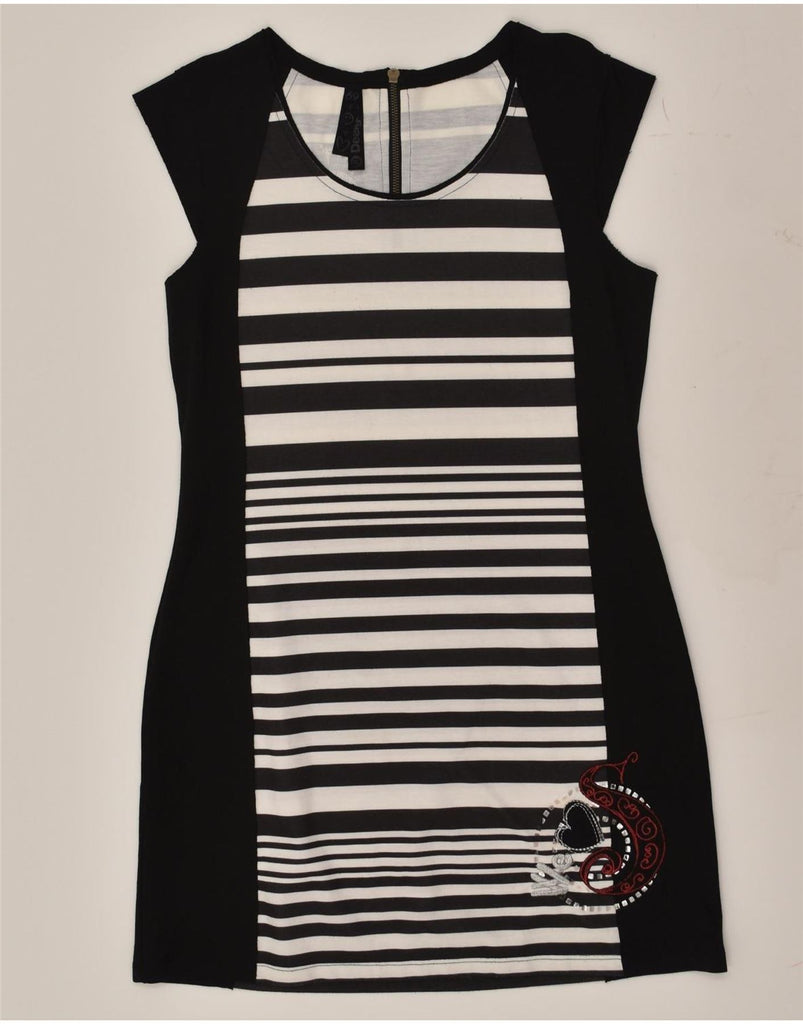 DESIGUAL Womens Sheath Dress UK 18 XL Black Striped Polyester | Vintage Desigual | Thrift | Second-Hand Desigual | Used Clothing | Messina Hembry 