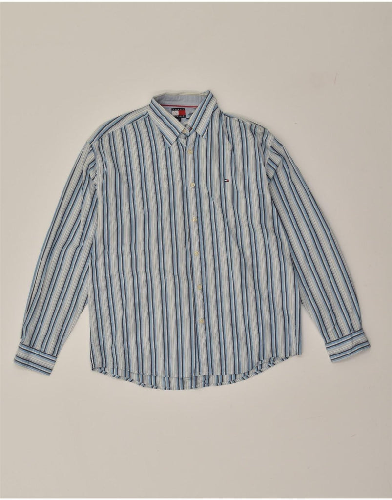 TOMMY HILFIGER Boys Shirt 15-16 Years XL  Blue Striped Cotton | Vintage Tommy Hilfiger | Thrift | Second-Hand Tommy Hilfiger | Used Clothing | Messina Hembry 