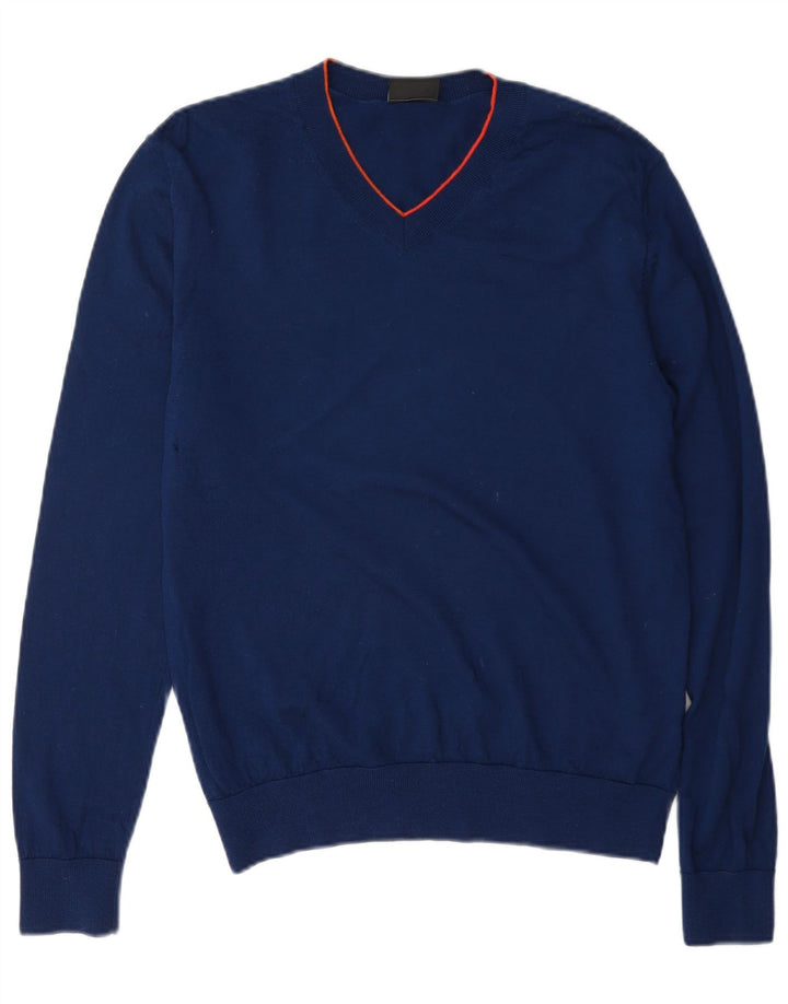 Paul Smith Mens V-Neck Jumper Sweater Medium Navy Blue Wool