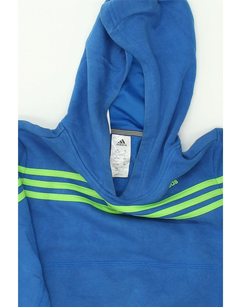 ADIDAS Boys Graphic Hoodie Jumper 12-13 Years Blue Striped Cotton | Vintage Adidas | Thrift | Second-Hand Adidas | Used Clothing | Messina Hembry 