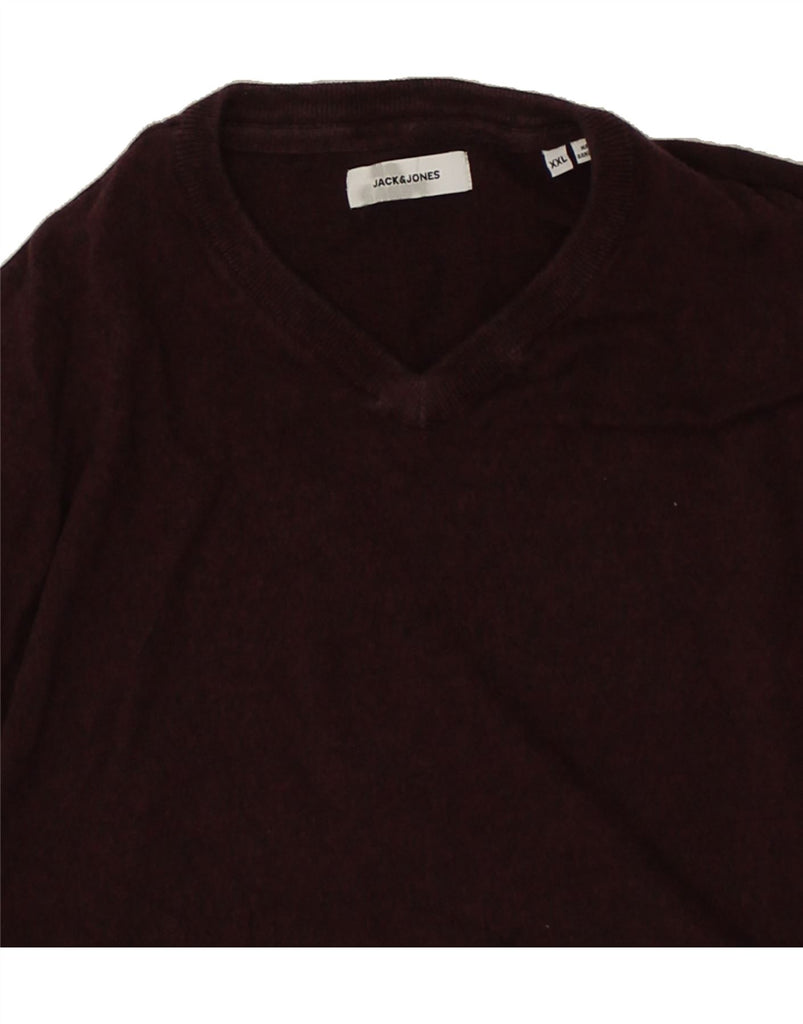 JACK & JONES Mens V-Neck Jumper Sweater 2XL Maroon Cotton | Vintage Jack & Jones | Thrift | Second-Hand Jack & Jones | Used Clothing | Messina Hembry 