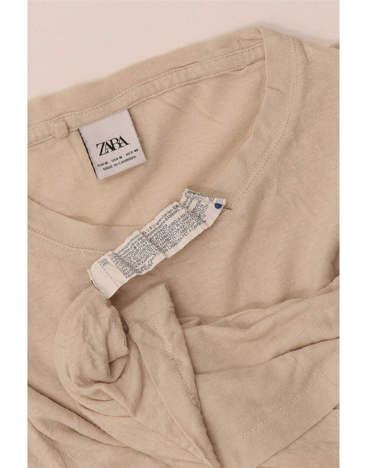 Zara Mens T-Shirt Top Medium Beige Linen