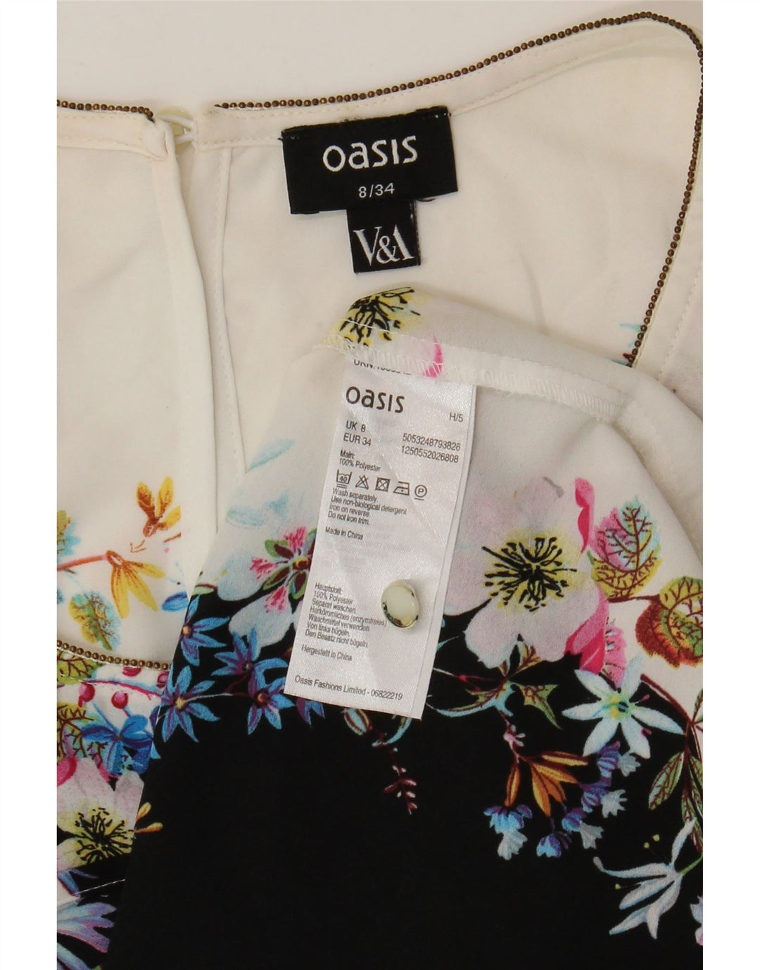 Oasis Womens Sleeveless Blouse Top UK 8 Small White Floral Polyester