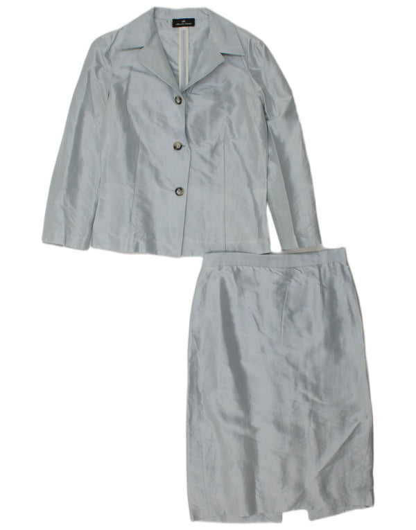 Alberto Biani Womens 3 Button 2 Piece Skirt Set IT 42 Medium W26 Blue Silk
