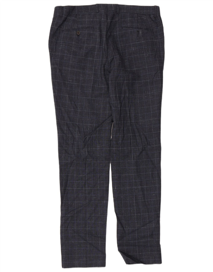 CALVIN KLEIN Mens Straight Suit Trousers W36 L32 Navy Blue Check Wool