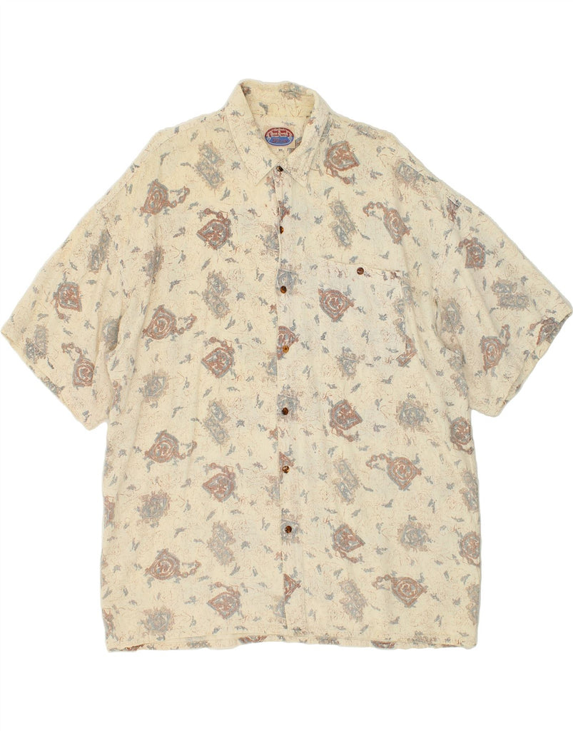 VINTAGE Mens Abstract Pattern Short Sleeve Shirt 2XL Beige Cotton Vintage Vintage and Second-Hand Vintage from Messina Hembry 