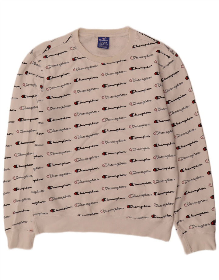 Champion Mens Graphic Sweatshirt Jumper Medium White Cotton
