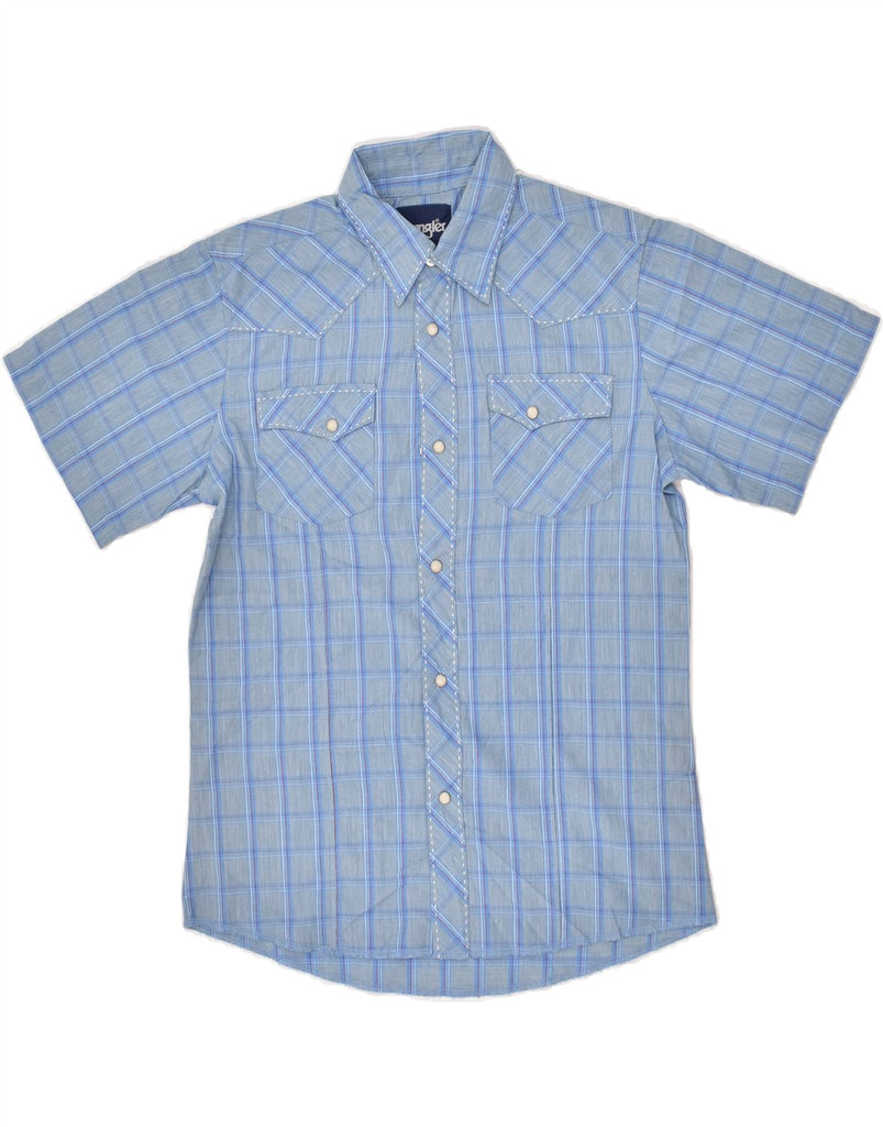 WRANGLER Boys Short Sleeve Shirt 10-11 Years Large Blue Check Cotton | Vintage Wrangler | Thrift | Second-Hand Wrangler | Used Clothing | Messina Hembry 