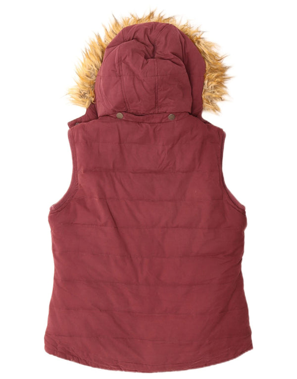 Fat Face Womens Hooded Padded Gilet UK 12 Medium Maroon Cotton