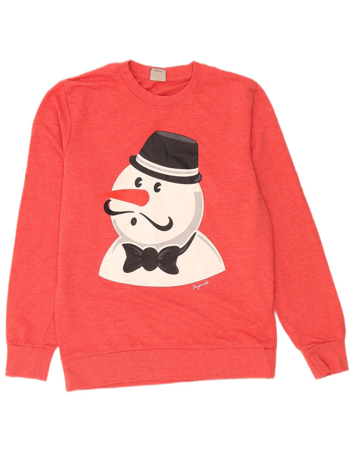 Jack & Jones Mens Graphic Sweatshirt Jumper Medium Red Polyester Winter