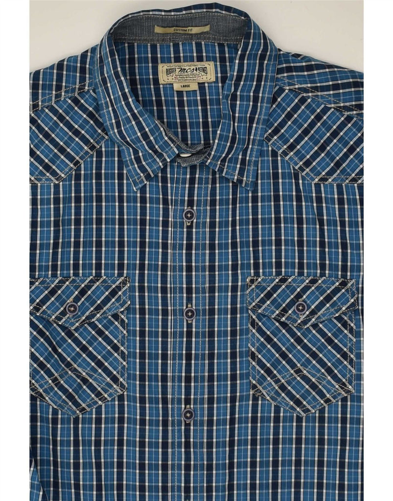 MARLBORO CLASSICS Mens Custom Fit Shirt Large Blue Check Cotton Vintage Marlboro Classics and Second-Hand Marlboro Classics from Messina Hembry 