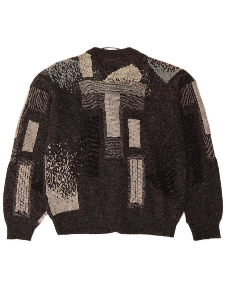Canda Mens Cardigan Sweater Small Grey Geometric Acrylic