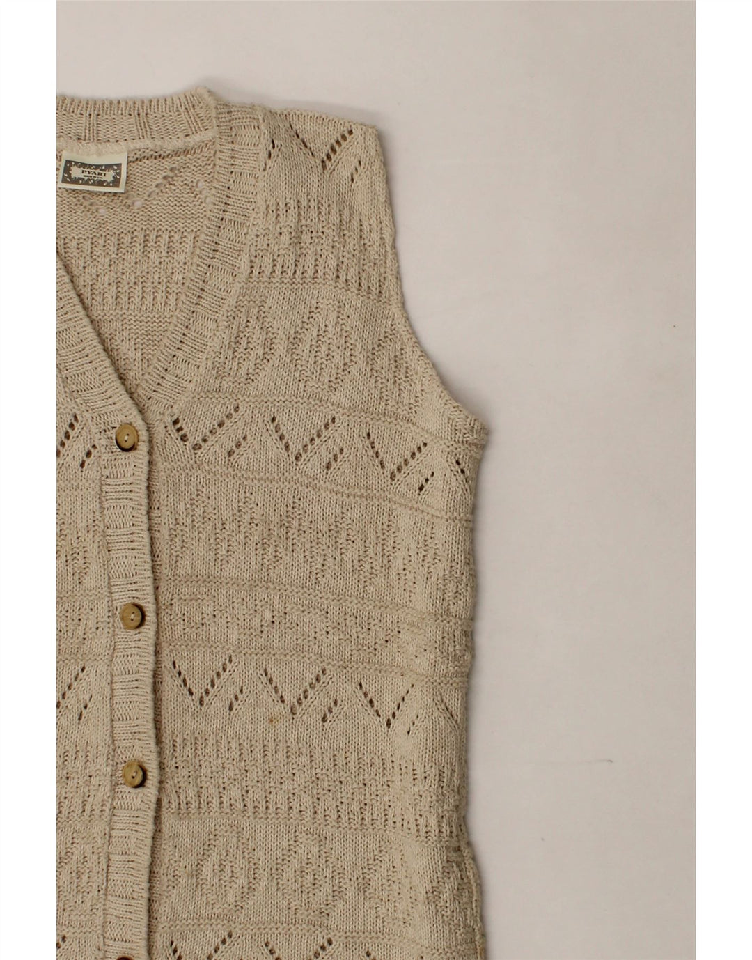 VINTAGE Womens Sleeveless Cardigan Sweater UK 12 Medium Beige Vintage Vintage and Second-Hand Vintage from Messina Hembry 