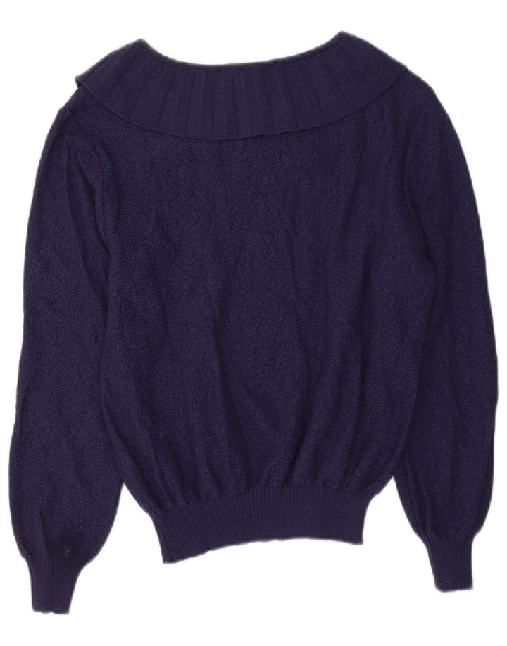 Vintage Womens Crop Boat Neck Jumper Sweater EU 40 Medium Navy Blue