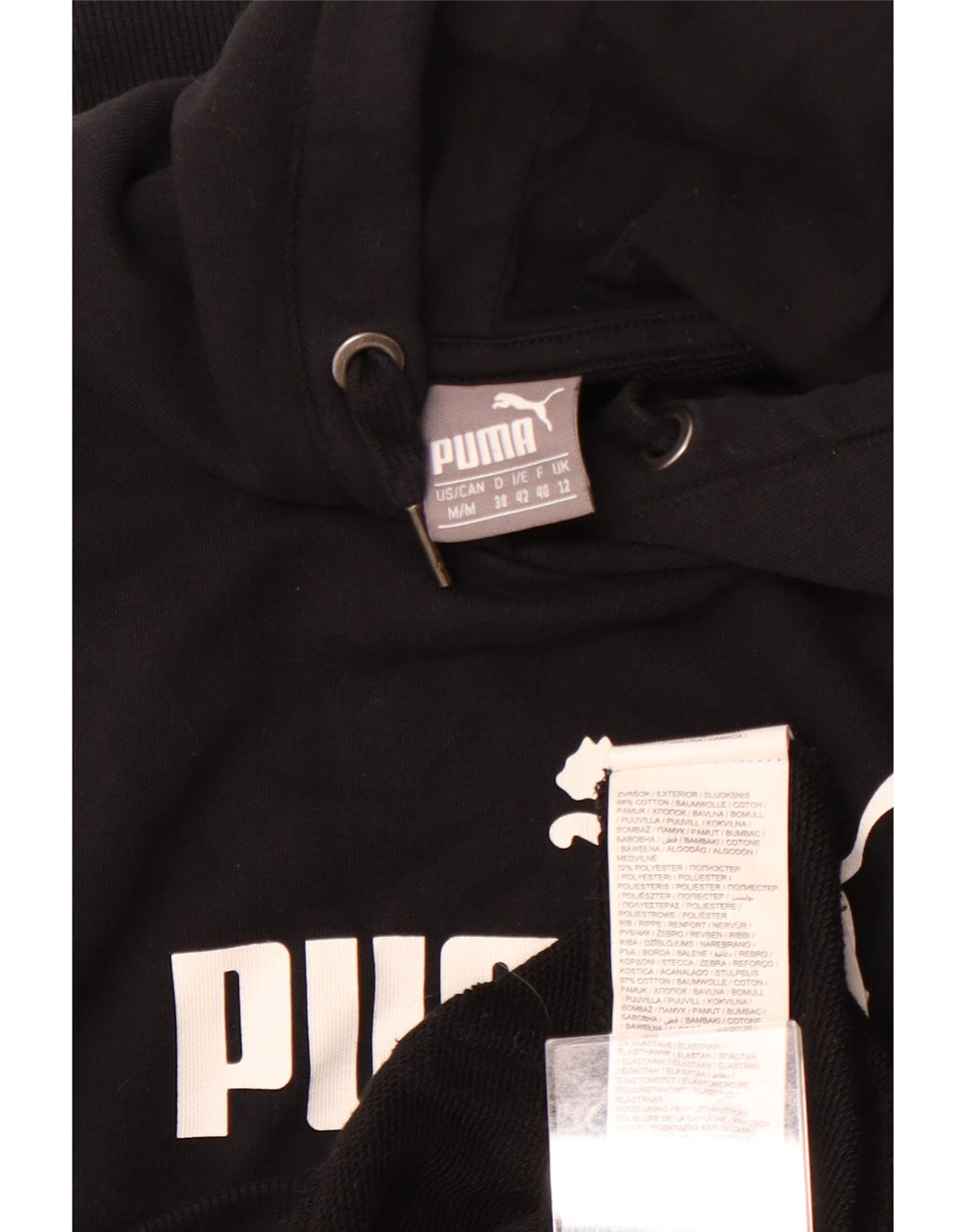 PUMA Womens Graphic Hoodie Jumper UK 12 Medium Black Cotton