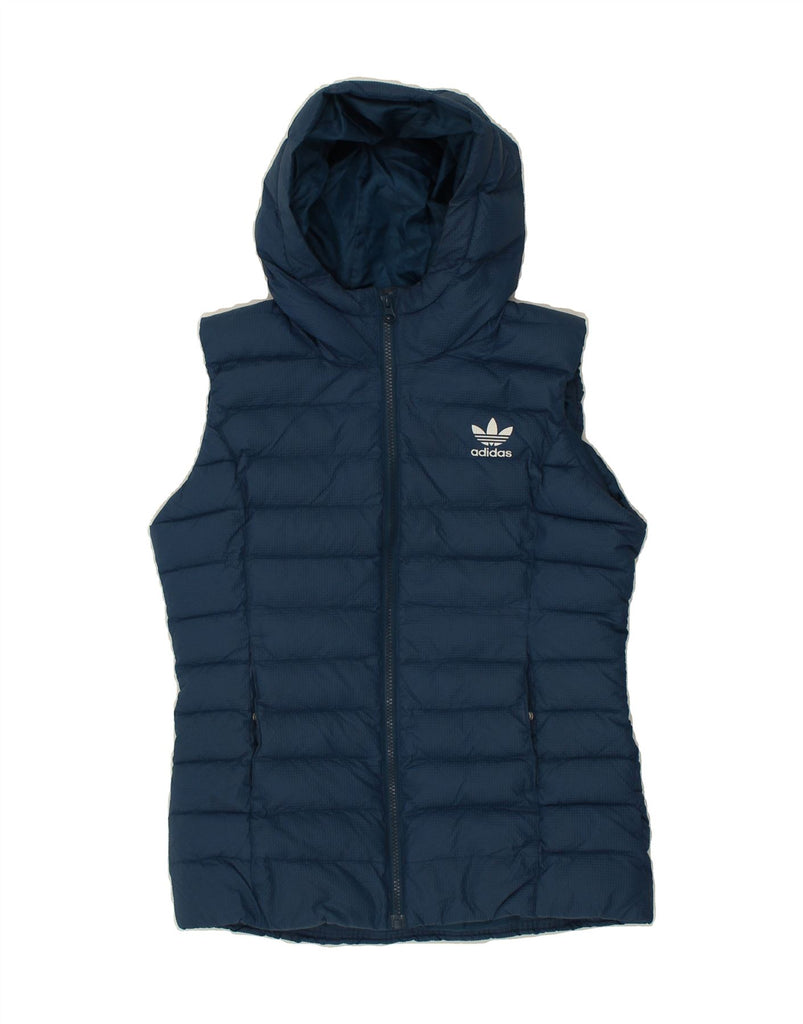 ADIDAS Womens Hooded Padded Gilet UK 12 Medium Blue Polyester Vintage Adidas and Second-Hand Adidas from Messina Hembry 