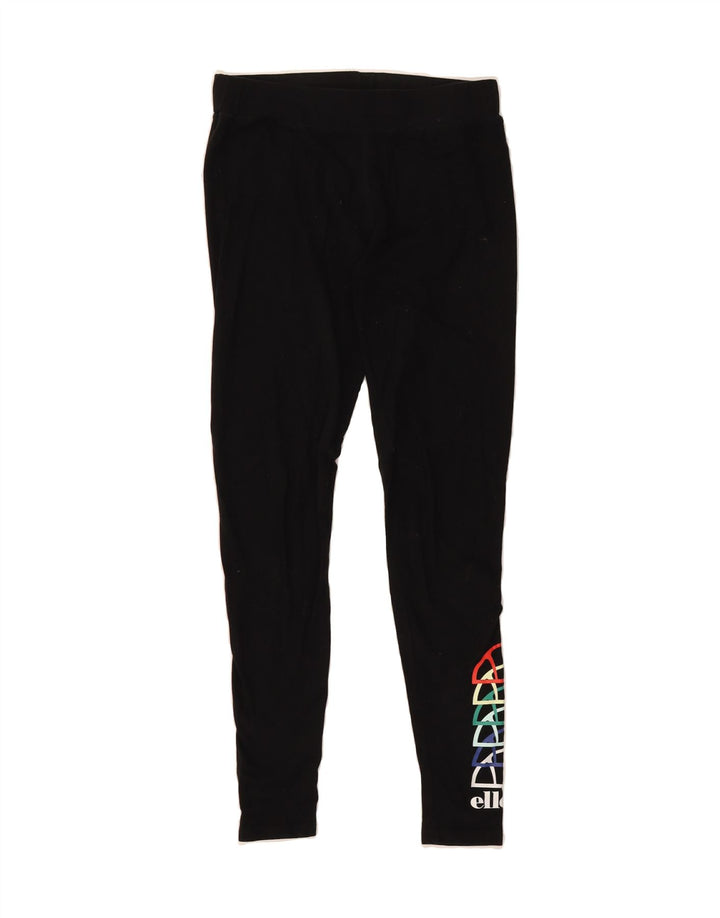 ELLESSE Womens Graphic Leggings UK 12 Medium Black Vintage Ellesse and Second-Hand Ellesse from Messina Hembry 