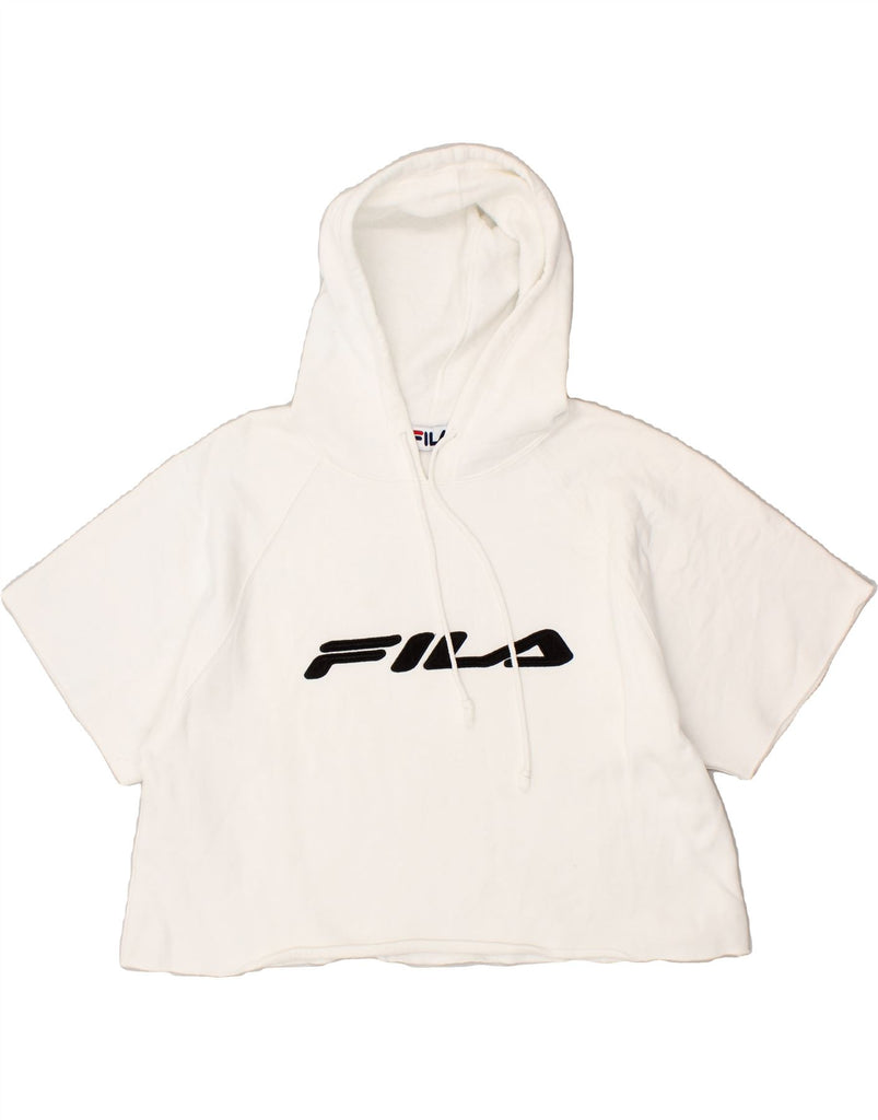 FILA Womens Crop Short Sleeve Hoodie Jumper UK 18 XL White Cotton Vintage Fila and Second-Hand Fila from Messina Hembry 